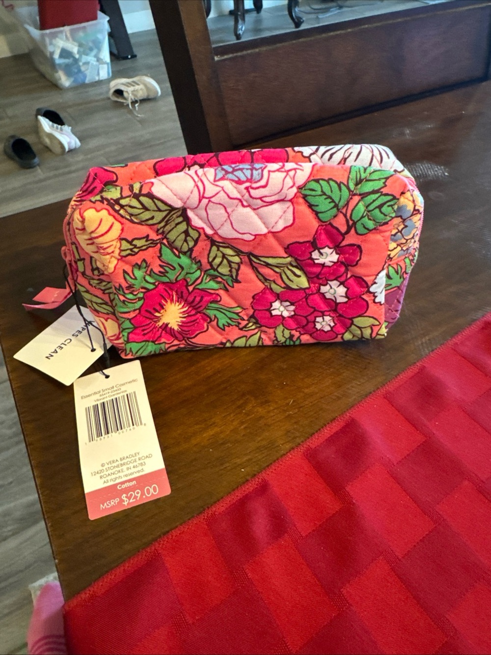 Vera Bradley Pink Floral Quilted Cosmetic Pouch